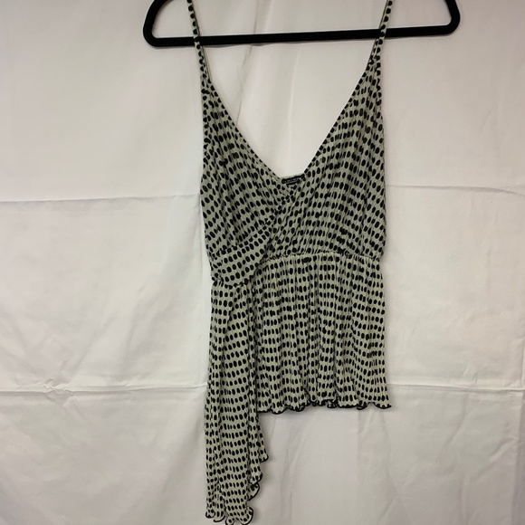 Zara Tops - ZARA blouse SZ S beige & black dots asymmetrical hem unique bohemian polka dot